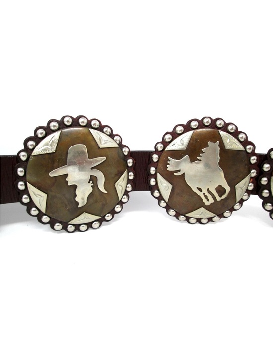 Vintage Western Belt longhorn stars horseshoes hearts cowgirl horse Conchos 30” main image 11